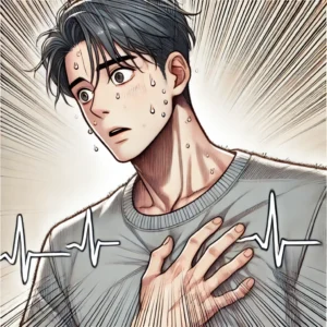 부정맥 증상으로 심장을 부여잡고 식은땀을 흘리는 남성