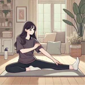 요통 완화를 위해 무릎 당기기 스트레칭을 하고 있는 여성