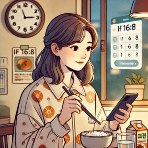 16:8 간헐적 단식 방식으로 일정 시간에만 식사하는 여성의 모습