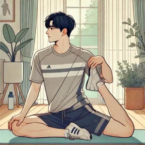 요통 완화를 위해 무릎 당기기 스트레칭을 하는 남성