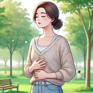불안장애 자연치유를 위해 복식호흡을 하는 여성