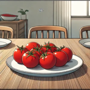 혈관 건강에 좋은 토마토가 식탁 위에 놓여 있는 모습