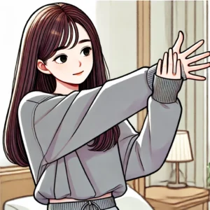 손목터널증후군 완화를 위해 손목 신전 스트레칭을 하는 여성