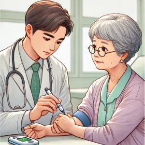 당화혈색소를 측정받는 노년기 여성 환자