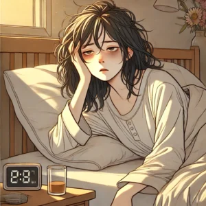 수면제 복용 후 아침에 일어나기 힘들어하는 여성