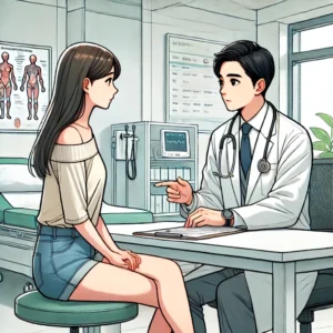 의사와 상담하며 운동 계획을 세우는 천식 환자, 약물 치료와 병행하는 모습