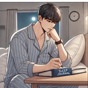 수면일지를 작성하며 수면 상태를 점검하는 남성