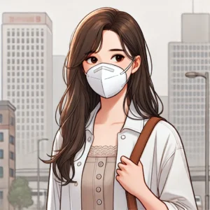 천식 예방을 위해 마스크를 착용하고 외출하는 여성