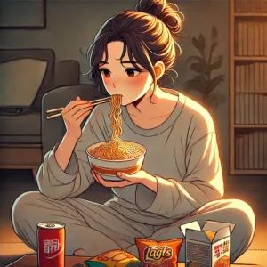스트레스로 인해 식욕이 증가해 과식하는 30대 여성