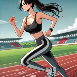 운동장에서 꾸준히 달리기 운동을 하는 30대 여성