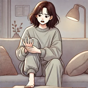 손발이 저리고 집중력이 떨어진 여성의 모습