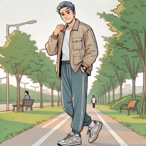 공원에서 산책 중인 60대 남성