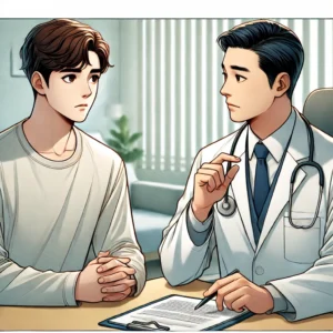불면증 증상으로 병원을 방문해 상담 중인 남성