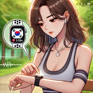 스마트워치를 착용하고 건강 상태를 확인하는 40대 여성
