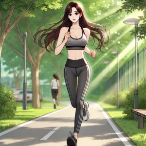 운동복을 입고 아침 공원에서 규칙적으로 런닝을 하는 30대 여성