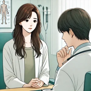 불면증으로 인한 스트레스로 병원에서 상담 중인 30대 여성