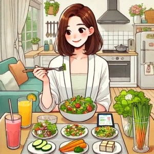건강한 식단을 계획하며 식사를 준비하는 30대 여성