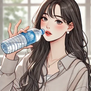 500ml 생수 페트병으로 하루 권장 수분을 섭취하는 30대 여성