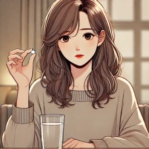 시차 적응을 위해 수면제를 복용하는 여성 직장인