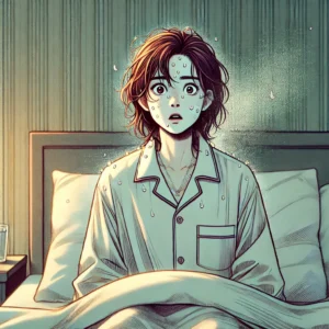 식은땀을 흘리며 잠에서 깨어난 여성, 갑상선 기능 항진증의 수면 문제
