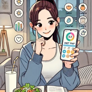 건강앱으로 식단을 설정하는 20대 여성