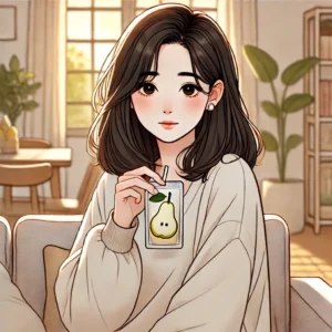 배즙을 마시고 있는 30대 여성의 모습