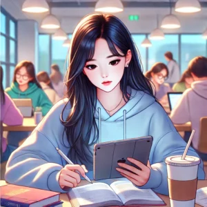 아이패드로 공부하는 여대생