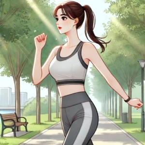 공원에서 유산소 운동을 하는 30대 여성