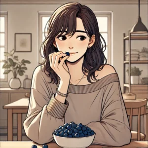 블루베리를 먹고 있는 30대 여성