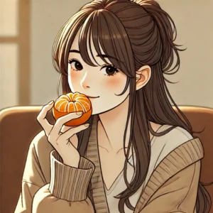 귤을 까먹고 있는 30대 여성의 아침 공복 모습