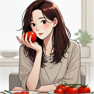 술 마신 다음날 토마토를 먹는 30대 여성