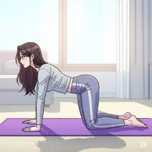 고양이 자세로 스트레칭 중인 20대 여성