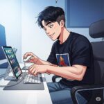 아이패드에 블루투스 마우스를 연결하려는 20대 남성의 모습