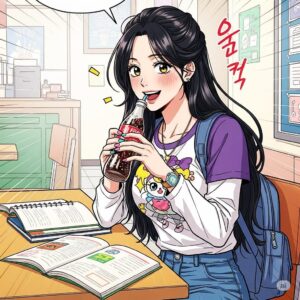 "탄산음료를 마시고 있는 20대 여대생"