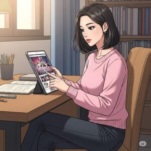 집에서 아이패드로 인터넷 중인 20대 여성