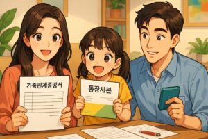 가족관계증명서와 통장사본을 준비하는 부모의 모습
