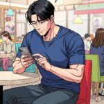 쓰레드 글 삭제 시 기록이 남는지 스마트폰으로 검색 중인 40대 한국 남성