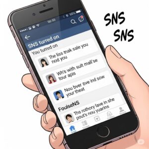 SNS 화면이 켜진 스마트폰 모습
