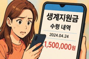 "스마트폰으로 생계지원금 수령 내역을 확인하는 화면"