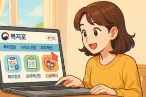 복지로 홈페이지에서 긴급복지지원제도 메뉴를 클릭하는 모습