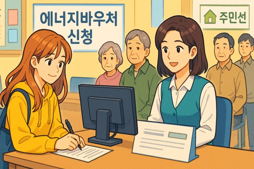 "주민센터에서 에너지바우처를 신청하는 시민"