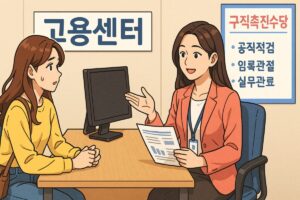 고용센터에서 구직촉진수당 관련 상담을 받는 구직자의 모습