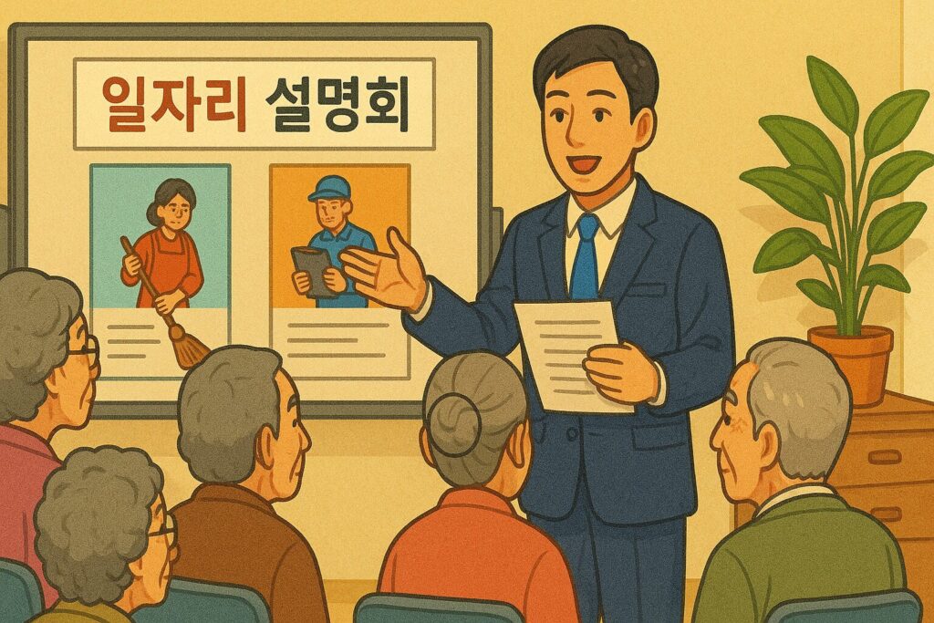 "노인복지관에서 일자리 설명회에 참석한 어르신들"