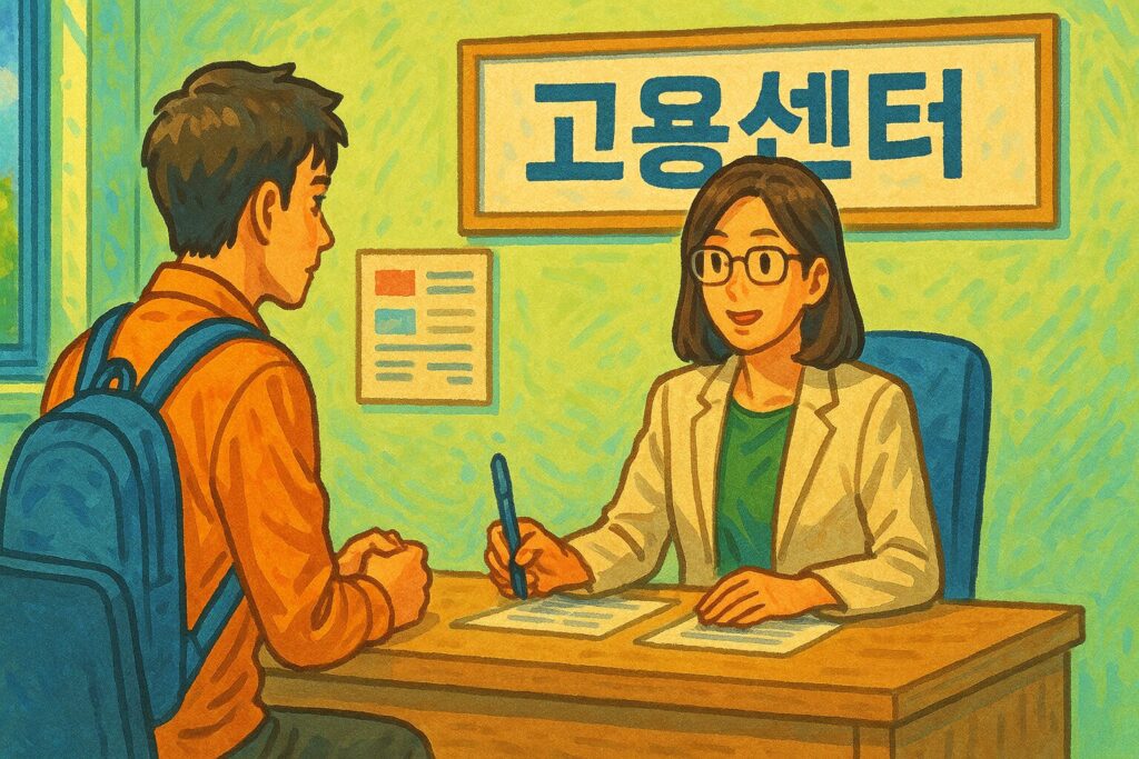 "고용센터에서 구직자가 상담을 받는 모습"