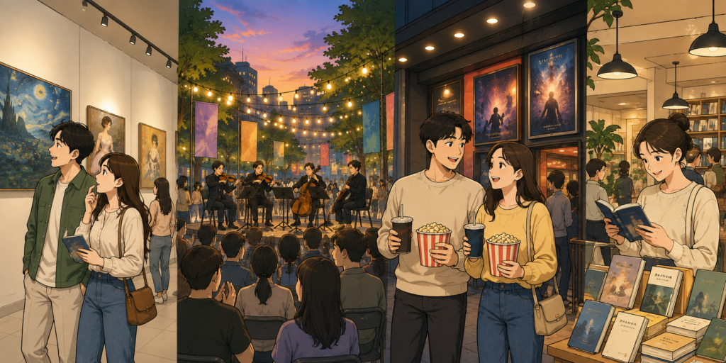 문화가 있는 날 미술관과 공연장, 영화관 등 다양한 문화시설을 즐기는 사람들의 모습
