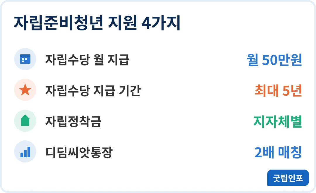 자립준비청년 지원 항목별 핵심 값 인포그래픽