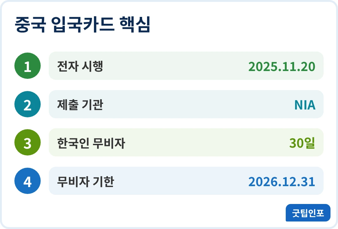 중국 입국신고서 전자 입국카드 핵심 인포그래픽